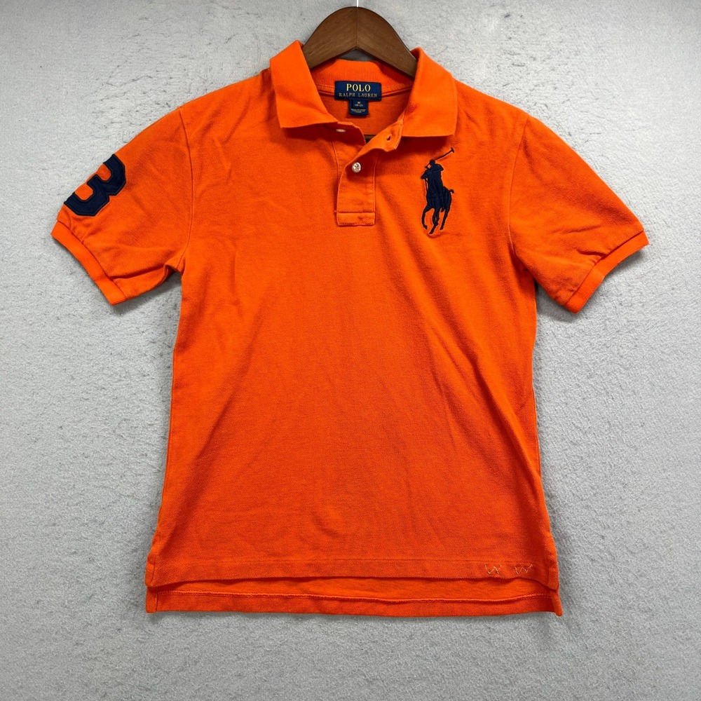 Ralph Lauren Polo Shirt Boys M Orange Big Pony 3 Short Sleeve Preppy Sporty